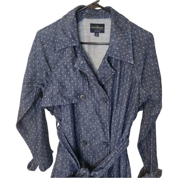 Lucky Brand True Indigo Denim Dot Trench Coat Medium - Picture 5 of 11